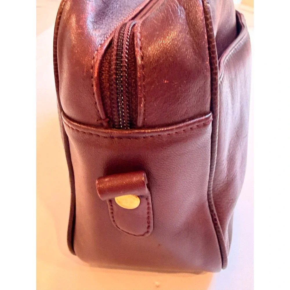 Etienne Aigner Vintage Burgundy Leather Clutch Cosmetic Bag Oxblood Horseshoe